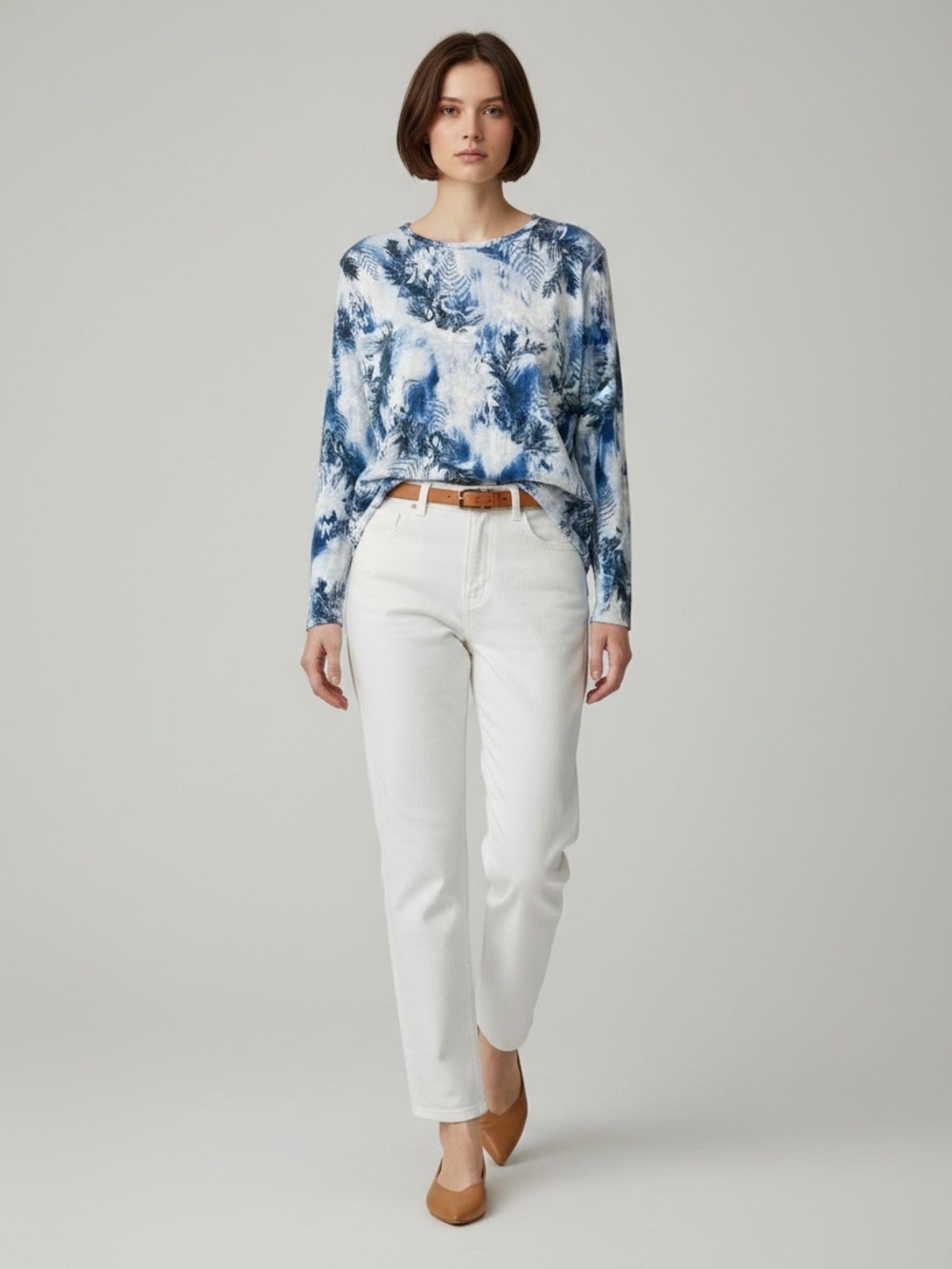 Northern Reflections Long Sleeve T-Shirt Bird Print Top Blue White Medium